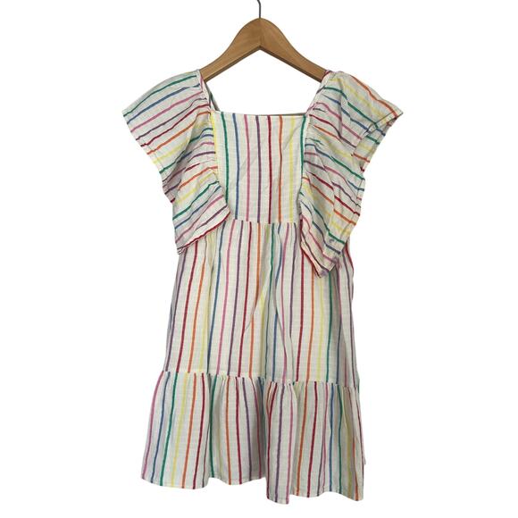 Girls' Flutter Sleeve Rainbow Striped Woven Dress Cat & Jack White Ruffle M 7/8 - Picture 1 of 9